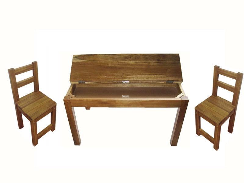 Image of hardwood study desk and 2 standard chairs suitable for aged care, corporate offices, and commercial settings