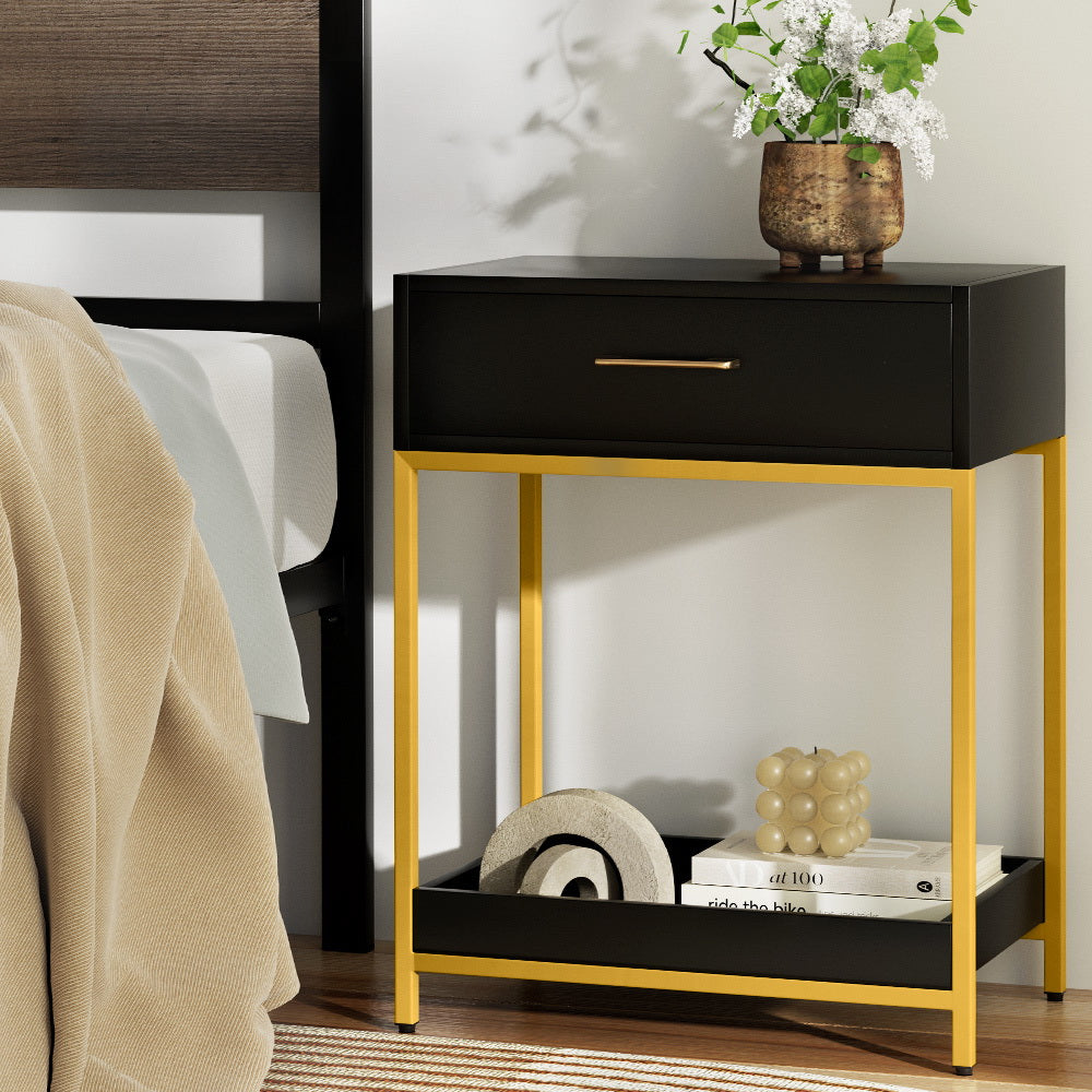 Image of artiss bedside table drawers side table shelf storage nightstand black mason ideal for luxury casual home interiors