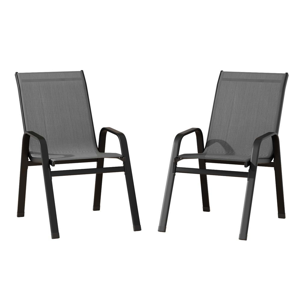 Image of gardeon 2pc outdoor dining chairs stackable lounge chair patio furniture grey ideal for luxury casual home interiors