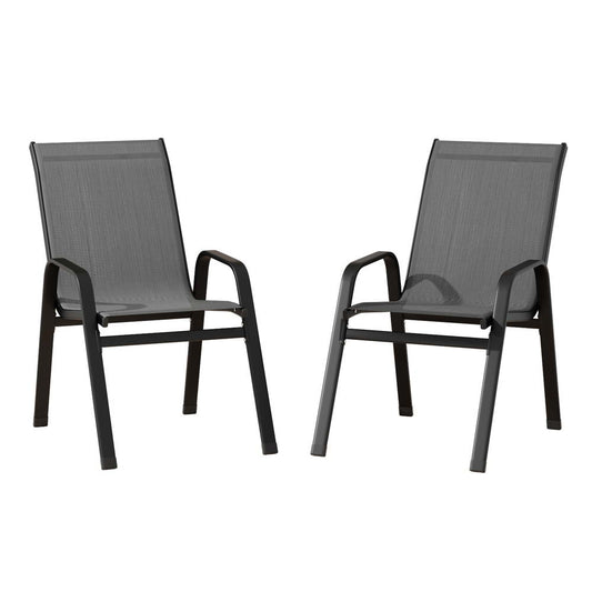 Image of gardeon 2pc outdoor dining chairs stackable lounge chair patio furniture grey  ideal for luxury casual home interiors