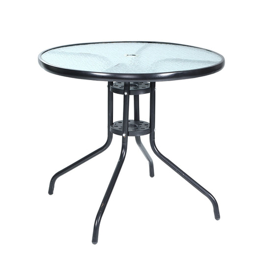 Image of gardeon outdoor bar table glass cafe table steel side parasol hole  ideal for luxury casual home interiors