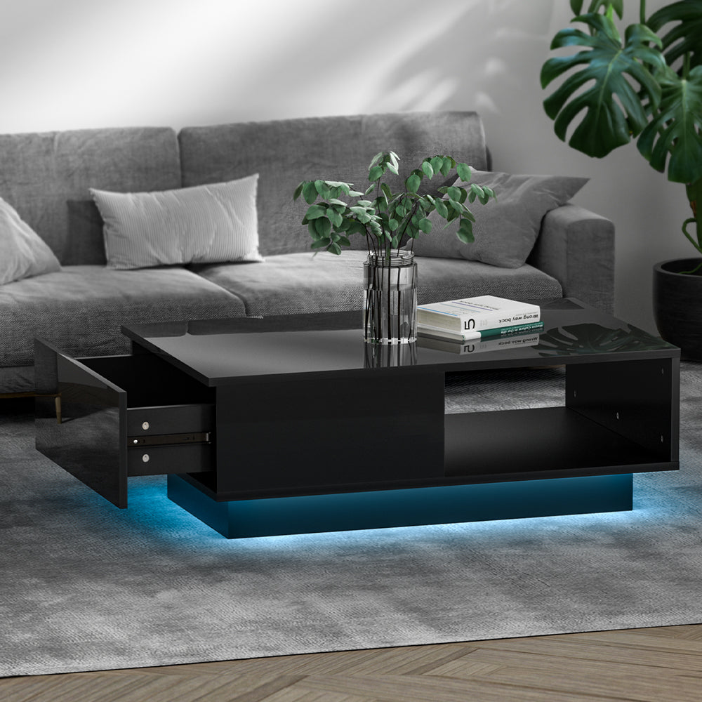 Image of artiss coffee table led lights black ideal for luxury casual home interiors