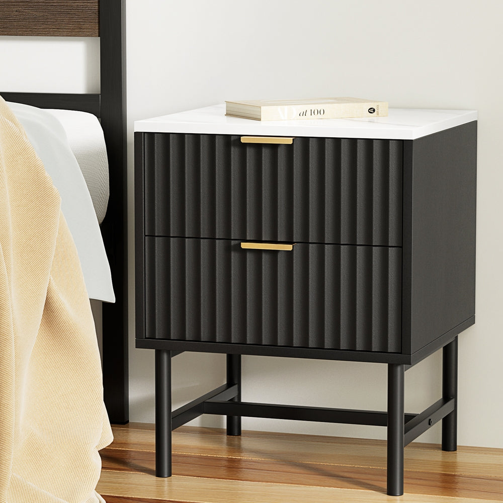 Image of artiss bedside table 2 drawers - black ideal for luxury casual home interiors