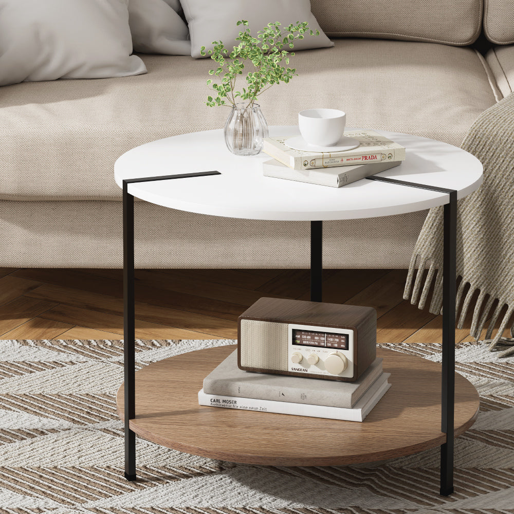 Image of artiss coffee table side table round white cedric ideal for luxury casual home interiors