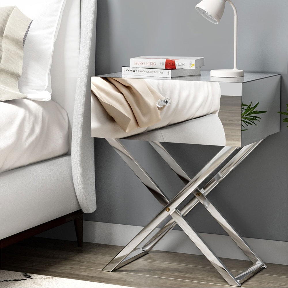 Image of artiss mirrored bedside table drawers side table storage nightstand silver moco ideal for luxury casual home interiors