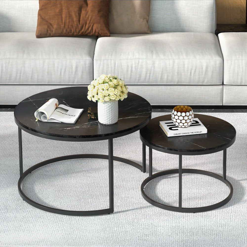 Image of artiss nesting coffee table set of 2 marble effect tika ideal for luxury casual home interiors
