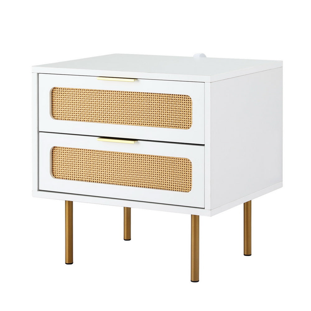 Image of artiss rattan bedside table 2 drawers pine ideal for luxury casual home interiors