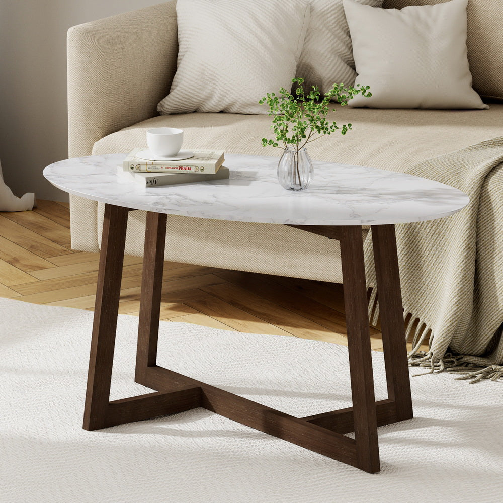 Image of artiss coffee table oval marble effect ideal for luxury casual home interiors