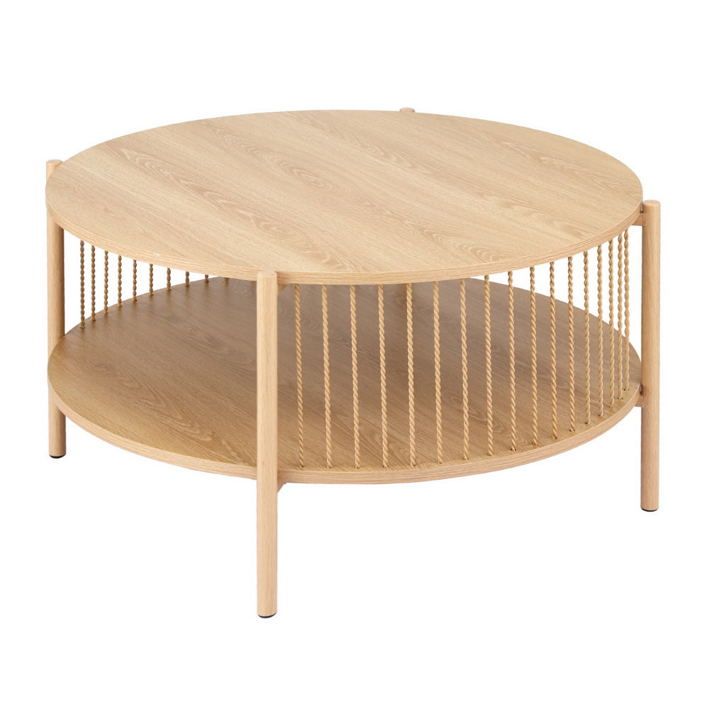 Image of artiss coffee table 2-tier round wood ideal for luxury casual home interiors