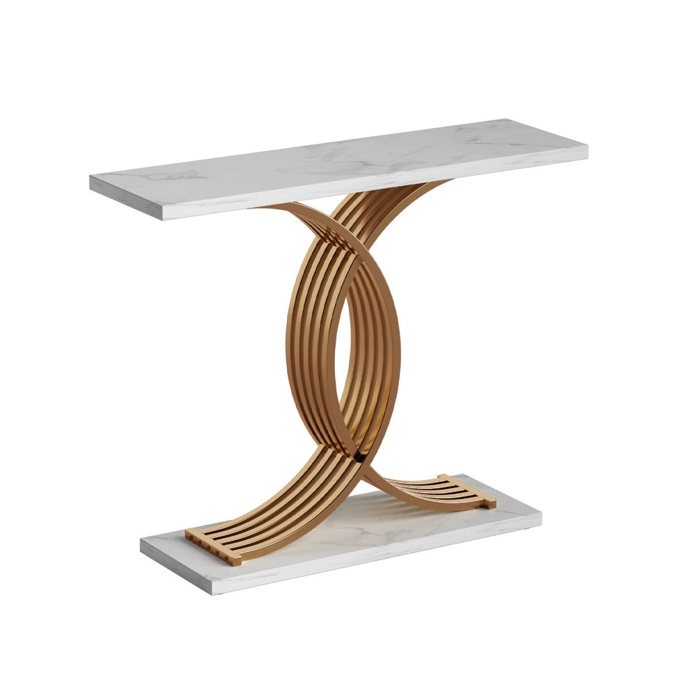 Image of artiss console table marble effect white&gold versatile for both home and professional use