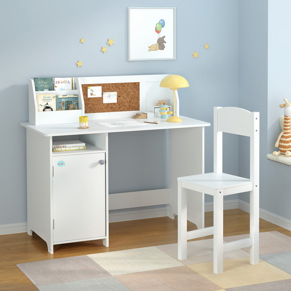 Image of keezi kids table and chair set children study play toys desk w/ cabinet storage suitable for aged care, corporate offices, and commercial settings