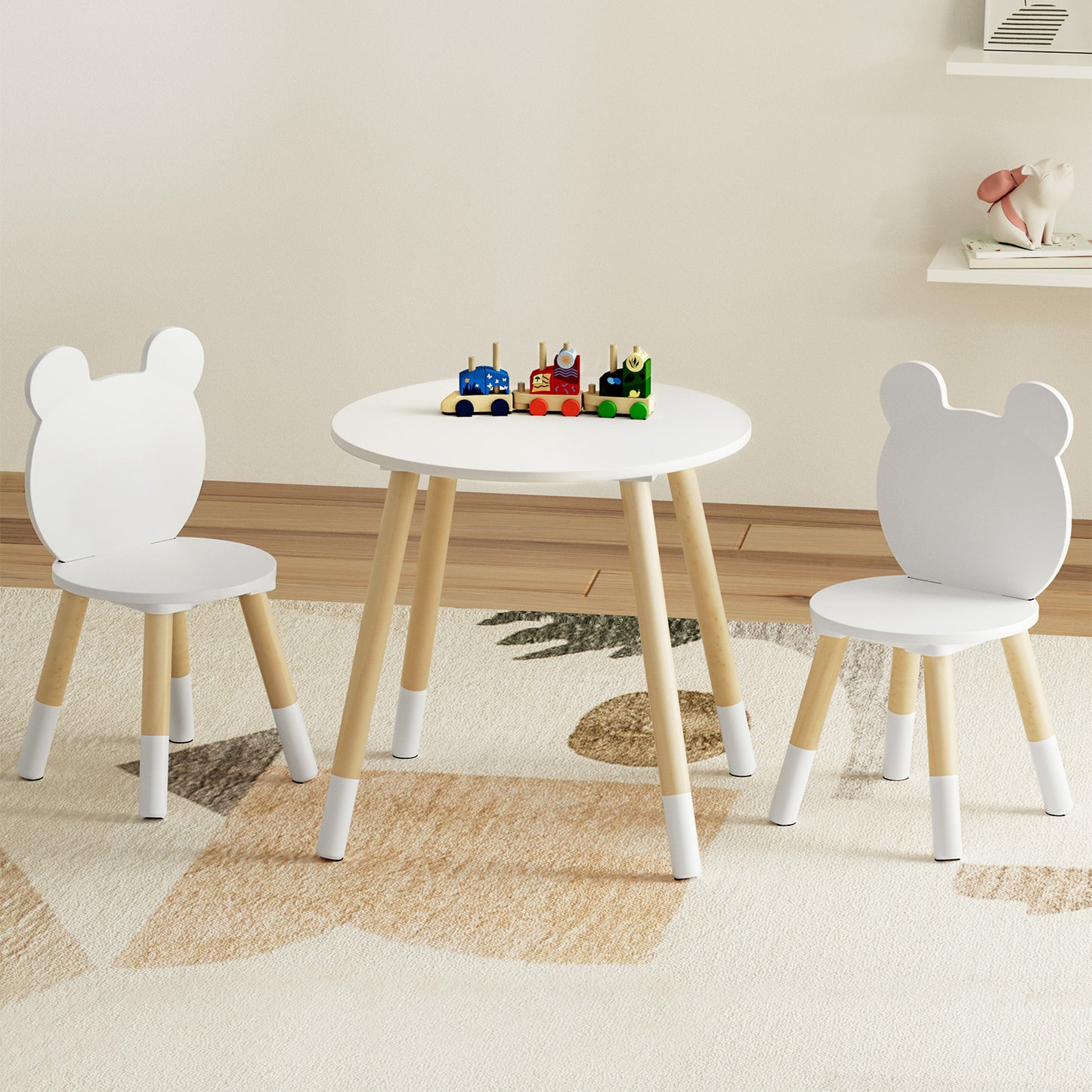 Image of keezi 3 piece kids table and chairs set activity playing study children desk suitable for aged care, corporate offices, and commercial settings