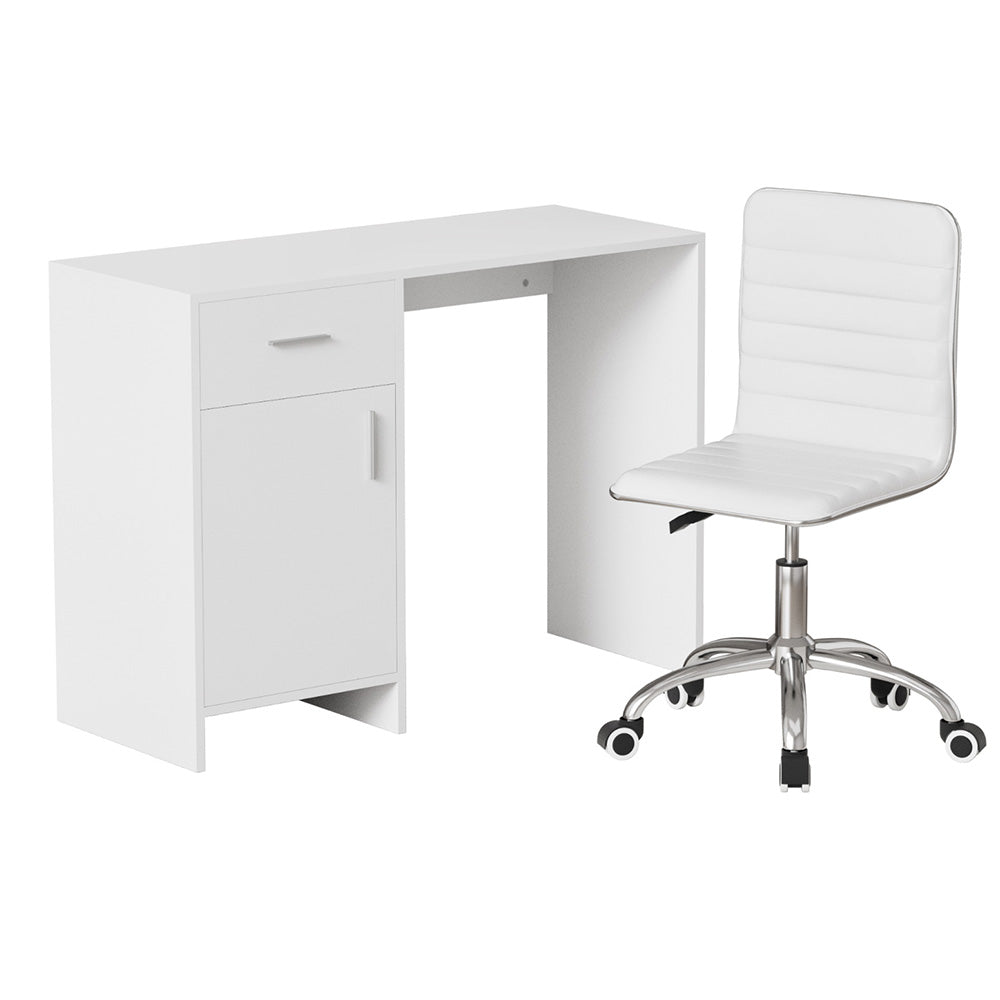 Image of artiss computer desk office chair set pu leather home study table 100cm white versatile for both home and professional use