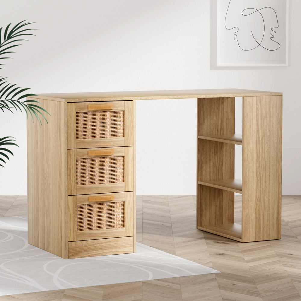 Image of artiss computer desk drawer shelf home office study table rattan oak 120cm versatile for both home and professional use