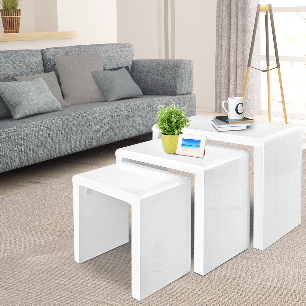 Image of artiss nesting coffee table set of 3 glossy white ideal for luxury casual home interiors