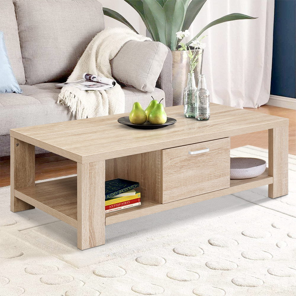 Image of artiss coffee table 1 drawer oak maxi ideal for luxury casual home interiors