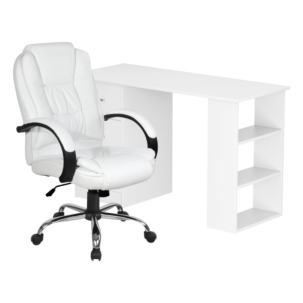 Image of artiss computer desk 120cm executive office chair set pu leather high back white versatile for both home and professional use