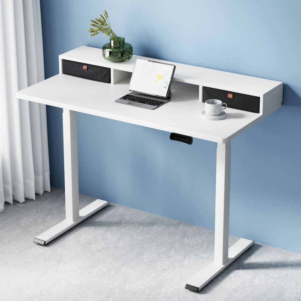 Image of artiss electric standing desk dual motor office table with shelf drawer120cm suitable for aged care, corporate offices, and commercial settings