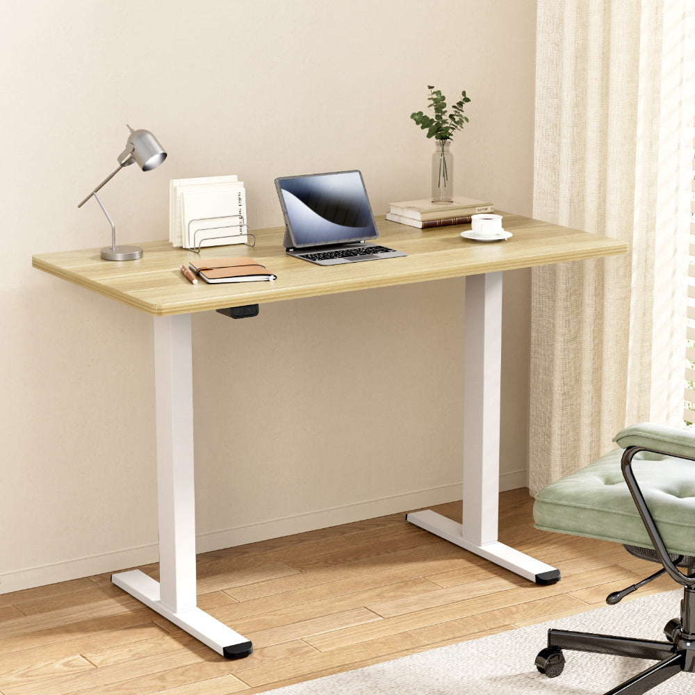 Image of artiss standing desk motorised dual motor 140cm white oak suitable for aged care, corporate offices, and commercial settings