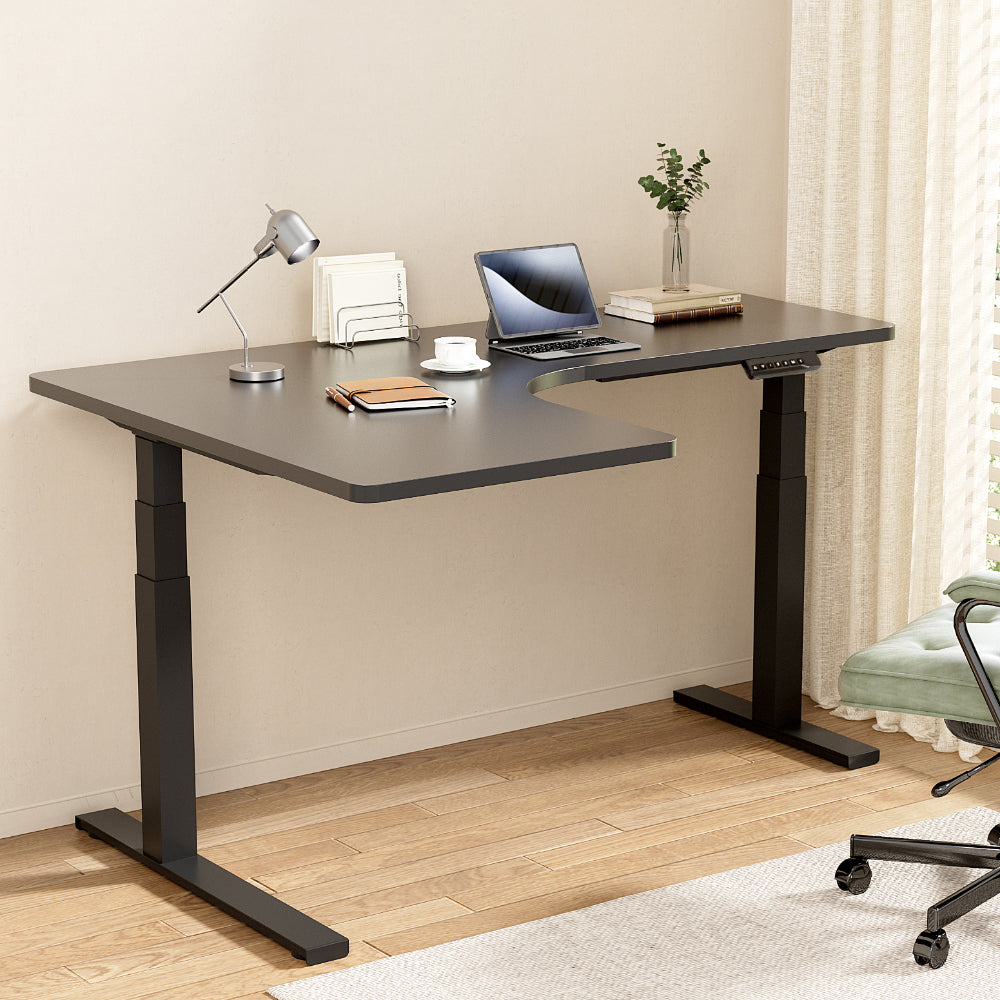 Image of artiss standing desks l-shape motorised 160cm black suitable for aged care, corporate offices, and commercial settings