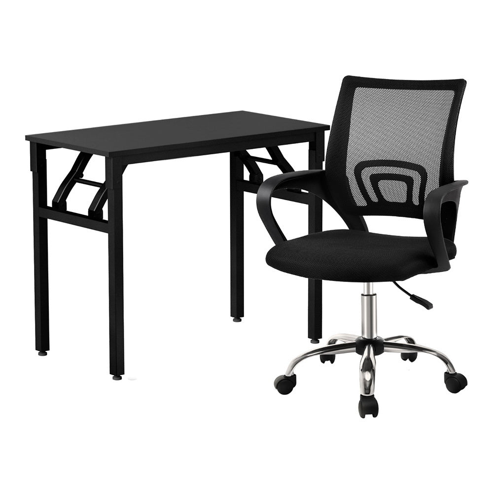 Image of artiss computer desk mesh office chair set foldable home study table black versatile for both home and professional use