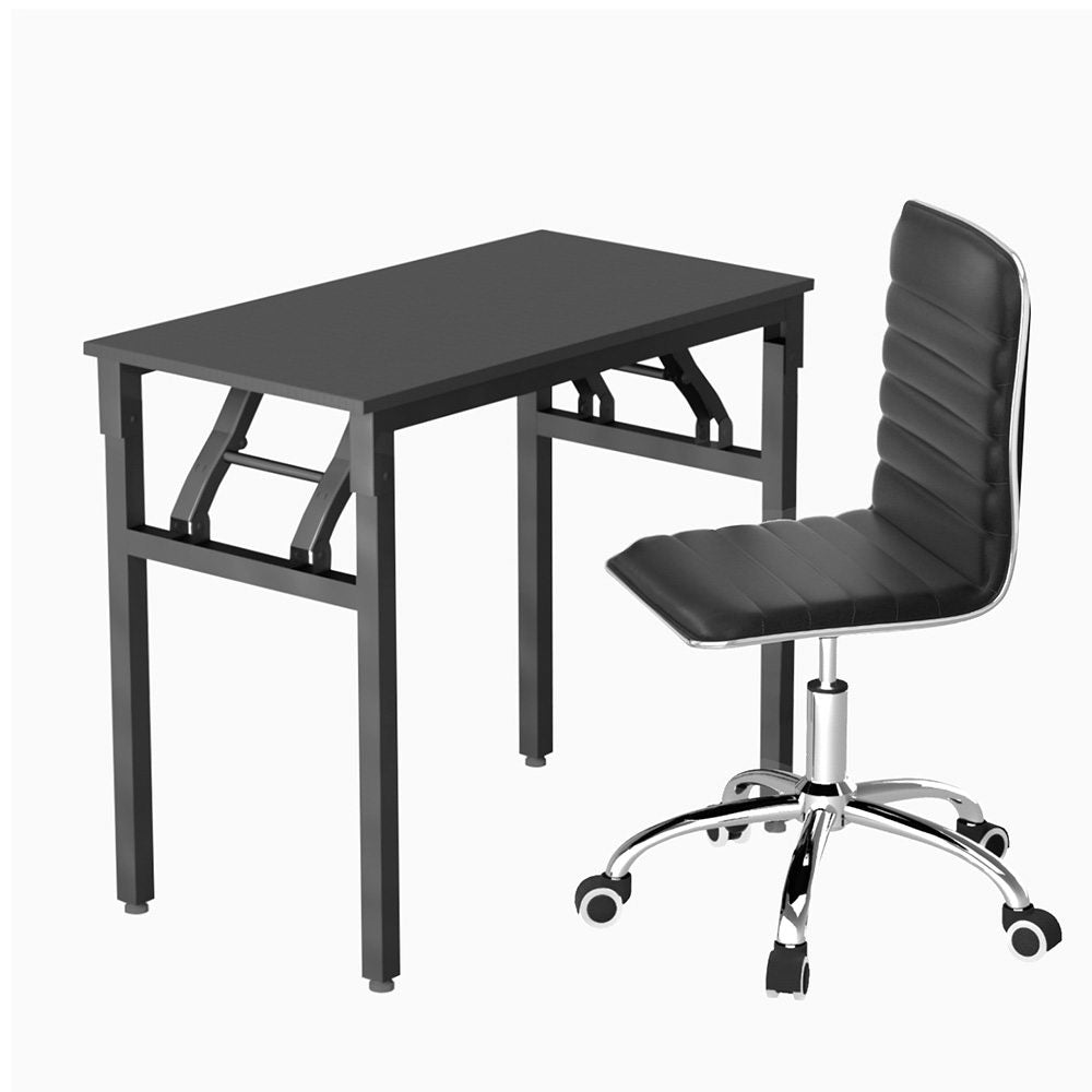 Image of artiss computer desk office chair pu leather set foldable home study table black versatile for both home and professional use