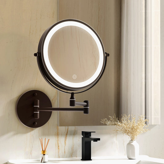 Image of embellir extendable makeup mirror 10x magnifying double-sided bathroom brown  ideal for luxury casual home interiors