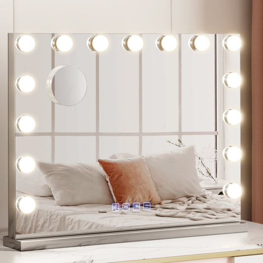 Image of embellir bluetooth makeup mirror 58x46cm hollywood vanity with led light wall  ideal for luxury casual home interiors