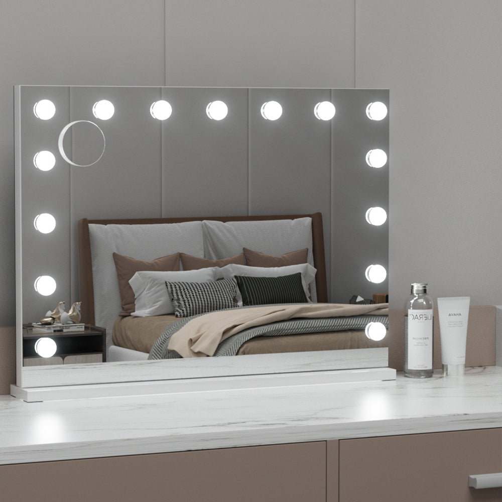 Image of embellir bluetooth makeup mirror 80x58cm hollywood vanity with led light wall ideal for luxury casual home interiors