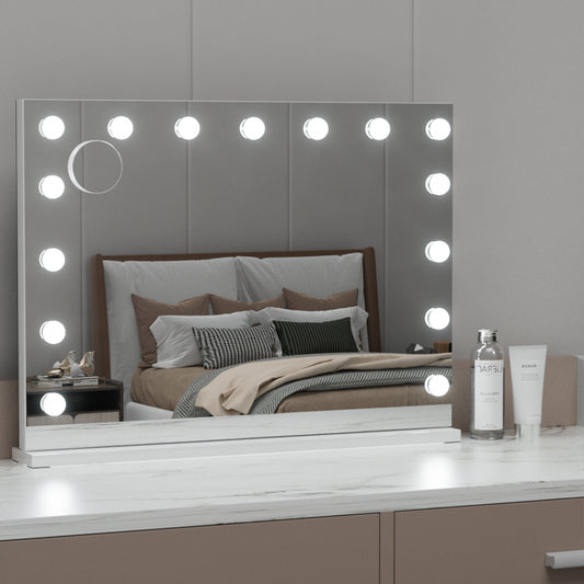 Image of embellir bluetooth makeup mirror 80x58cm hollywood vanity with led light wall  ideal for luxury casual home interiors