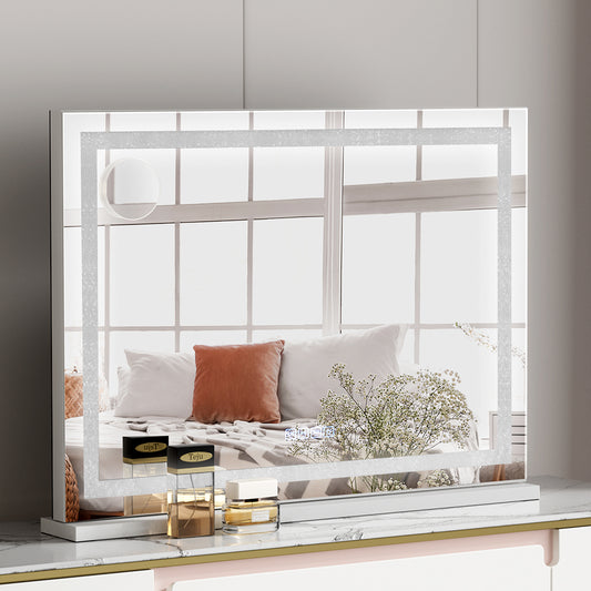 Image of embellir bluetooth makeup mirror 80x58cm hollywood vanity with led light crystal  ideal for luxury casual home interiors