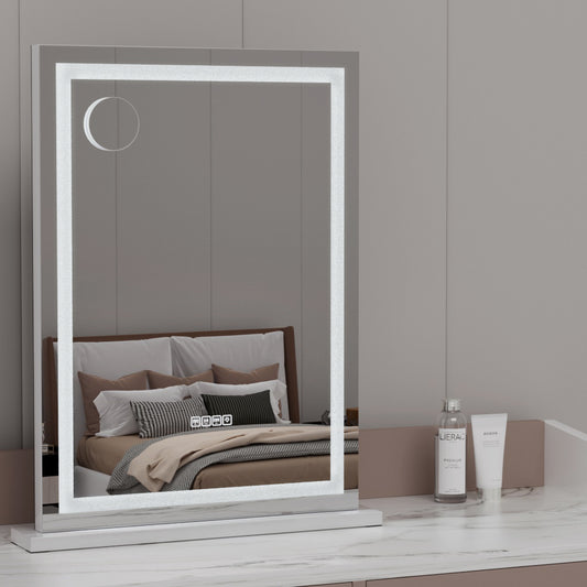 Image of embellir bluetooth makeup mirror 58x80cm hollywood vanity with led light crystal  ideal for luxury casual home interiors