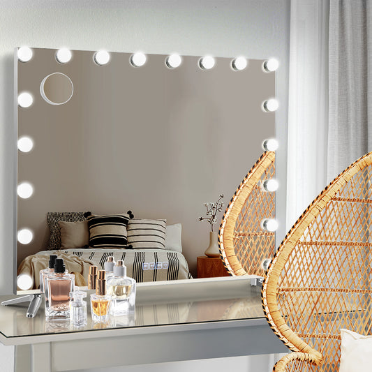 Image of embellir bluetooth makeup mirror 80x65cm hollywood vanity with led light wall  ideal for luxury casual home interiors