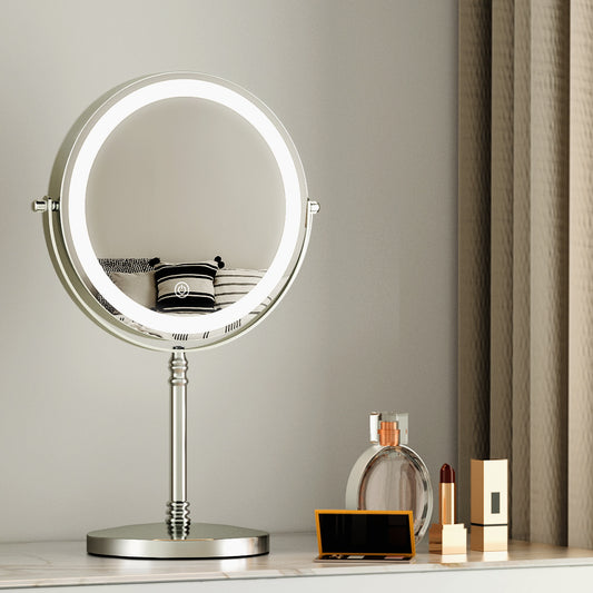 Image of embellir makeup mirror 20x20cm 10x magnifying with led light rotation tabletop  ideal for luxury casual home interiors