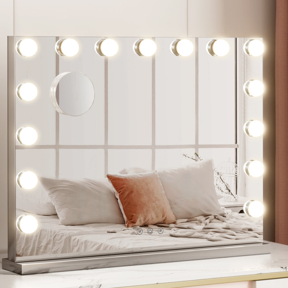 Image of embellir makeup mirror 58x46cm hollywood vanity with led light tabletop wall ideal for luxury casual home interiors