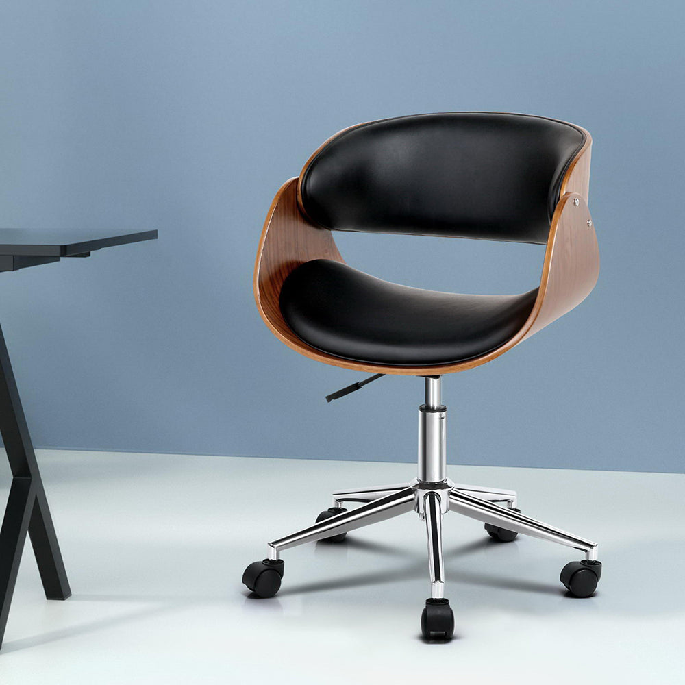 Image of artiss wooden office chair leather seat black suitable for aged care, corporate offices, and commercial settings