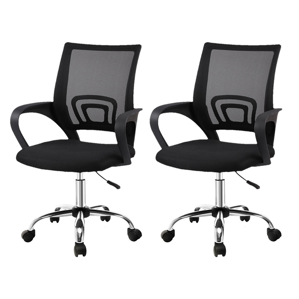 Image of artiss 2x mesh office chair mid back black suitable for aged care, corporate offices, and commercial settings