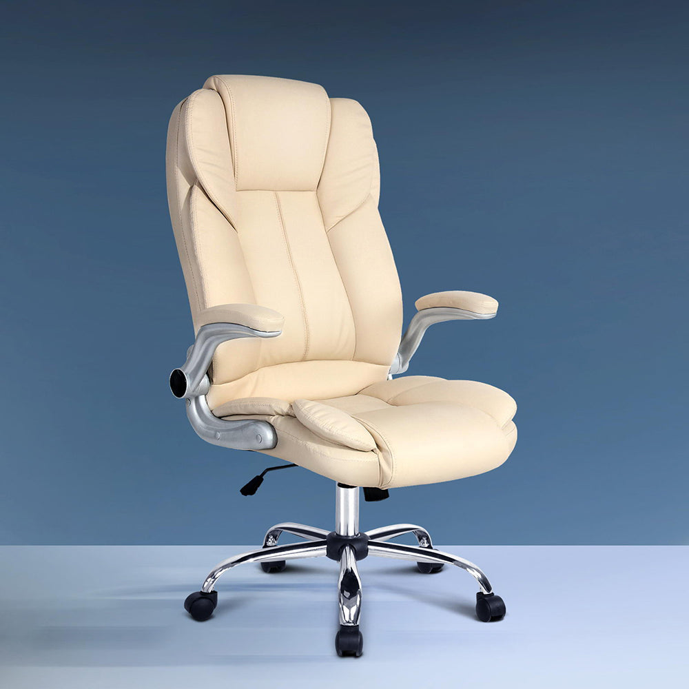 Image of artiss executive office chair leather tilt beige suitable for aged care, corporate offices, and commercial settings