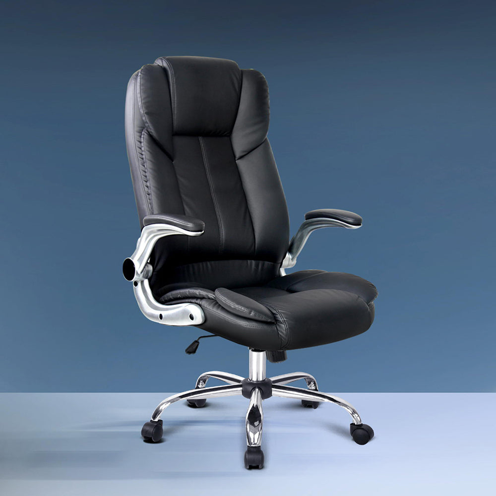Image of artiss executive office chair leather tilt black suitable for aged care, corporate offices, and commercial settings