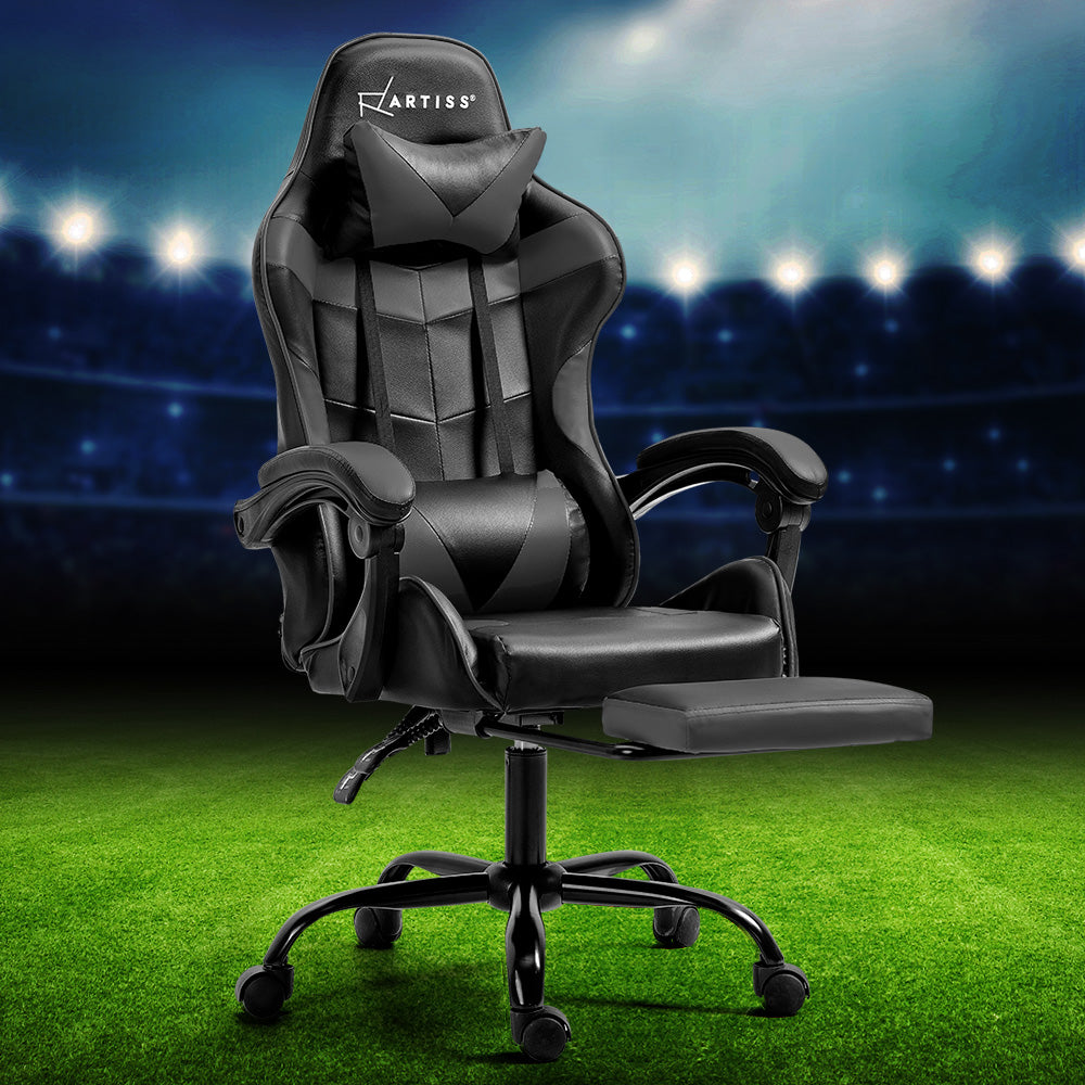 Image of artiss gaming office chair executive computer leather chairs footrest grey suitable for aged care, corporate offices, and commercial settings