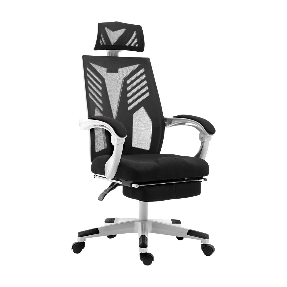 Image of artiss mesh office chair recliner black white suitable for aged care, corporate offices, and commercial settings