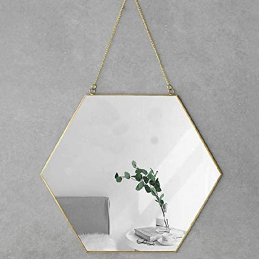 Image of hexagon hanging wall mirror decor (gold color)  available at The Epic Shop