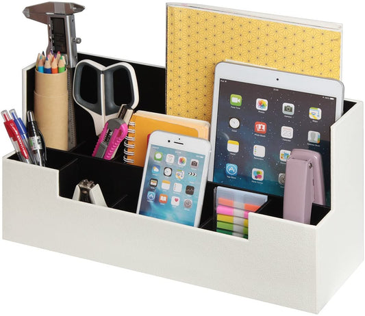 Image of desk supplies office organizer caddy (white)  suitable for aged care, corporate offices, and commercial settings