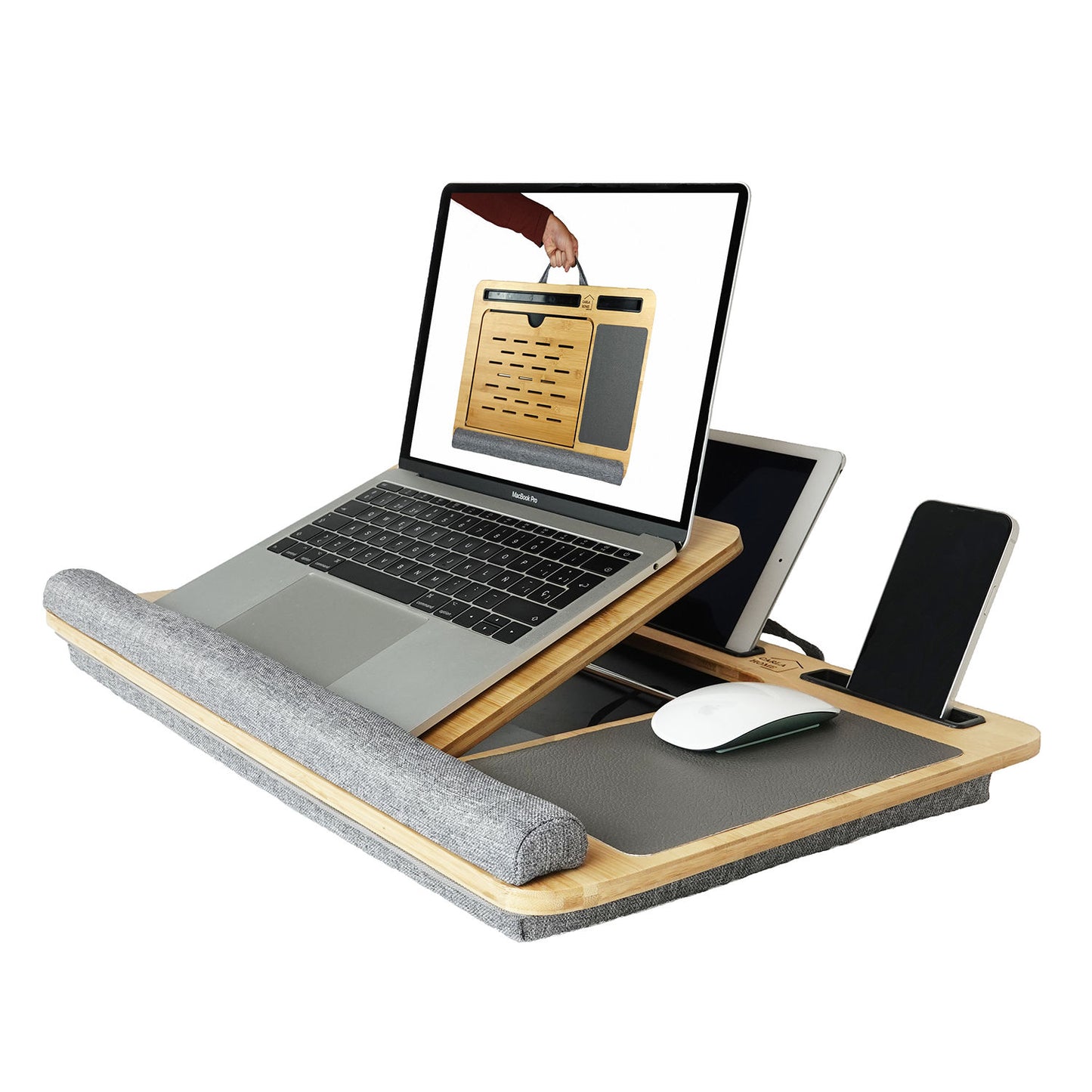 Image of carla home bamboo laptop lap desk with cushion and angle adjustable for office and home versatile for both home and professional use