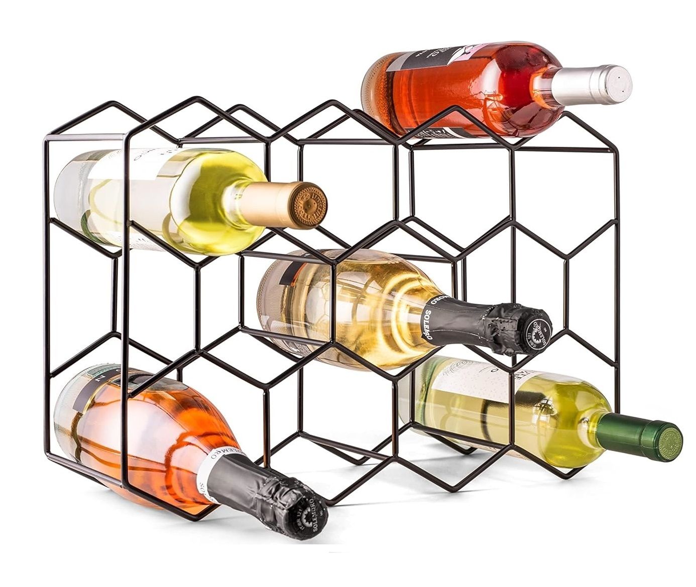 Image of 14 bottle freestanding modern metal countertop wine rack countertop ideal for luxury casual home interiors