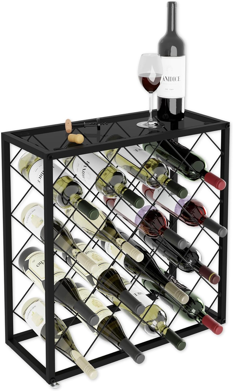 Image of freestanding metal wine rack for 25 bottles ideal for luxury casual home interiors