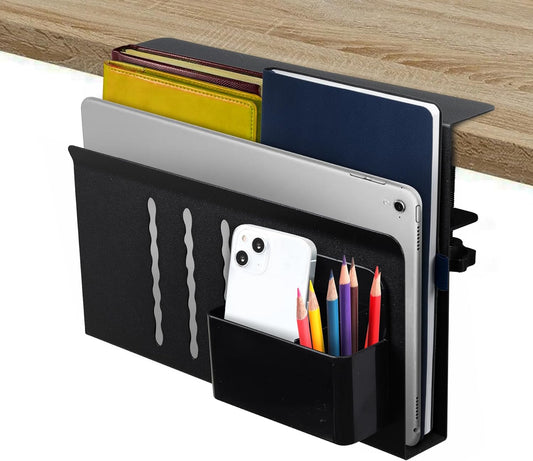 Image of under desk side laptop holder storage with no drill cable management tray and pen storage for office and home  versatile for both home and professional use