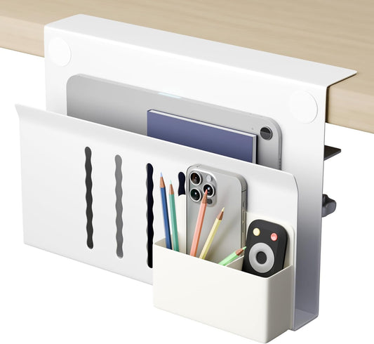 Image of under desk side laptop holder storage with no drill cable management tray and pen storage for office and home  versatile for both home and professional use