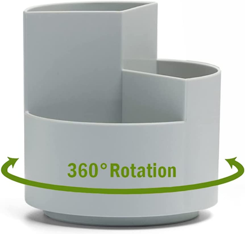 Image of 360 degree rotating multi-functional pen holder with 3 separate layer for office desk organiser (grey) versatile for both home and professional use