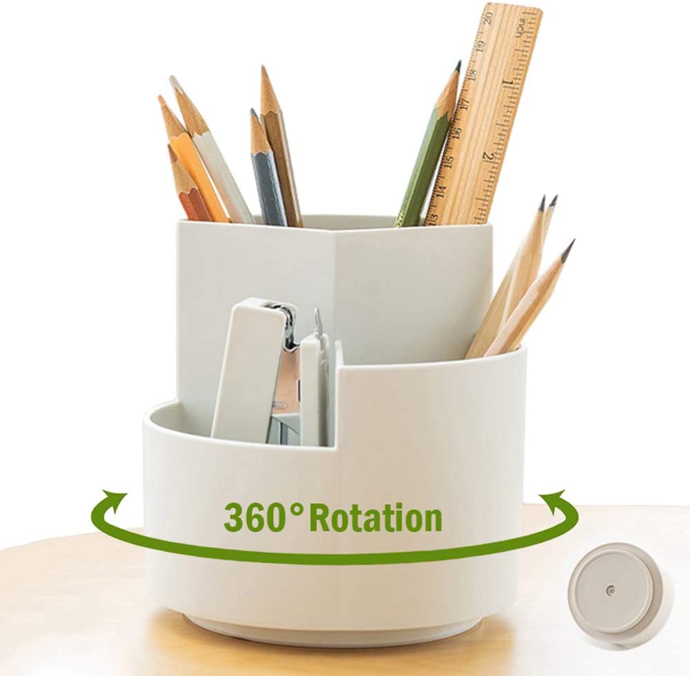 Image of 360 degree rotating multi-functional pen holder with 3 separate layer for office desk organiser (white) versatile for both home and professional use
